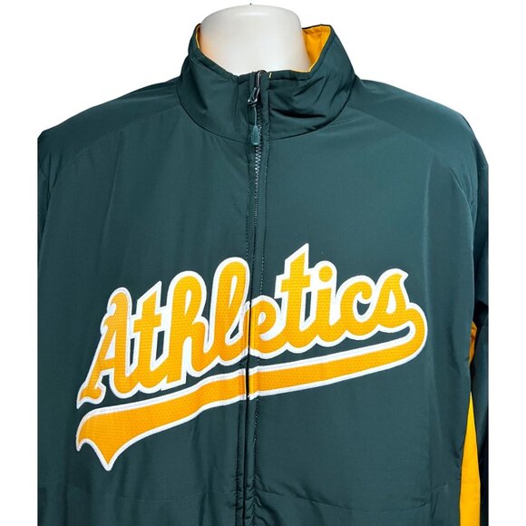 Majestic Oakland Athletics Baseball MLB Zip Jacket 2XL Green Gold Spell Out Logo - Picture 6 of 11